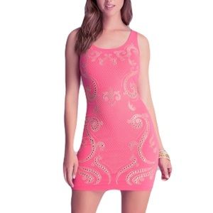 Bebe Multi-Stud Embellished Party Dress Coral Pink XXS